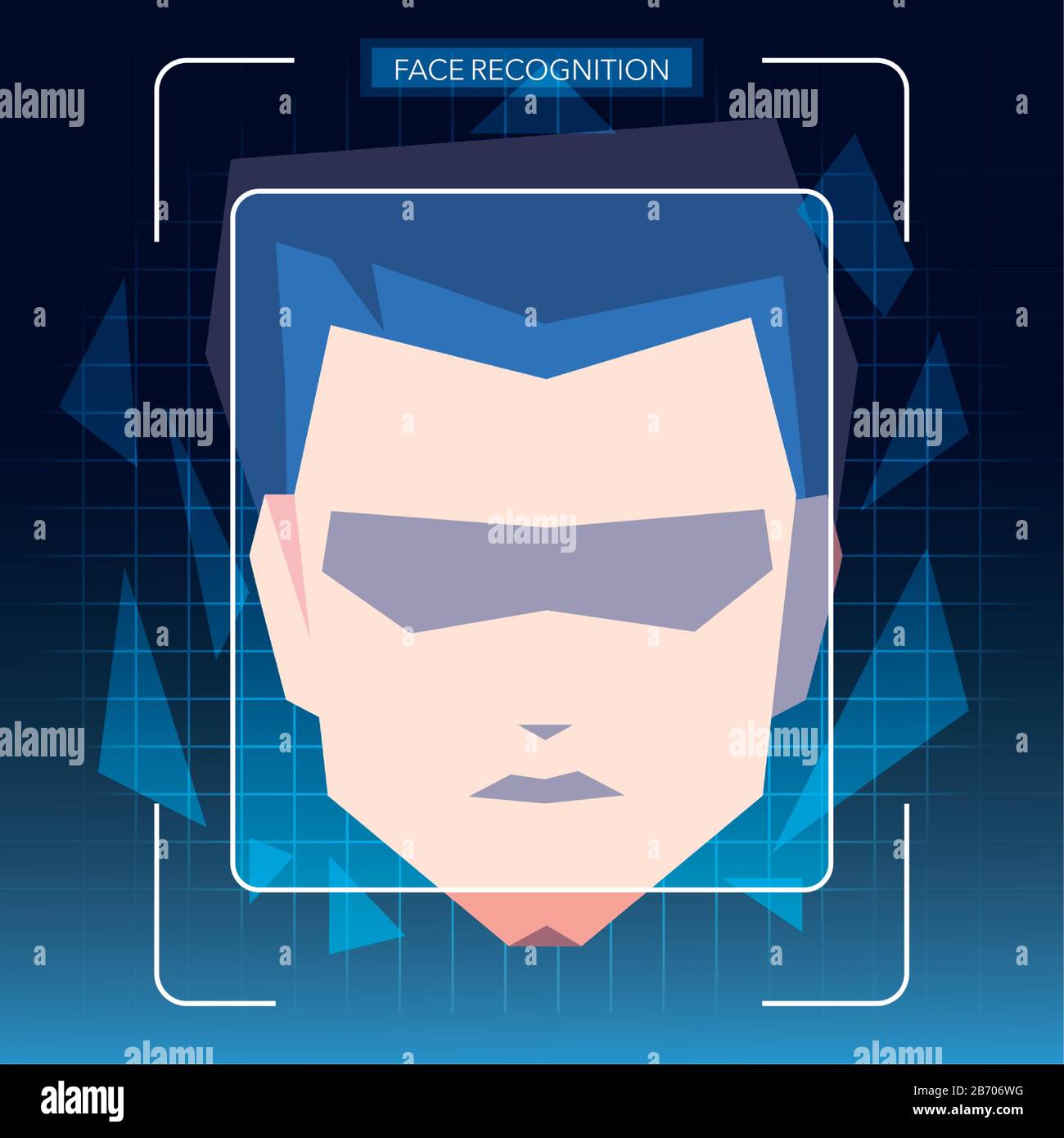 face recognition technology, man with face identification vector ...