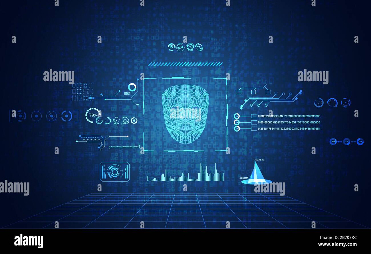 abstract hud interface hologram computing scan face innovation on future design background. Stock Vector