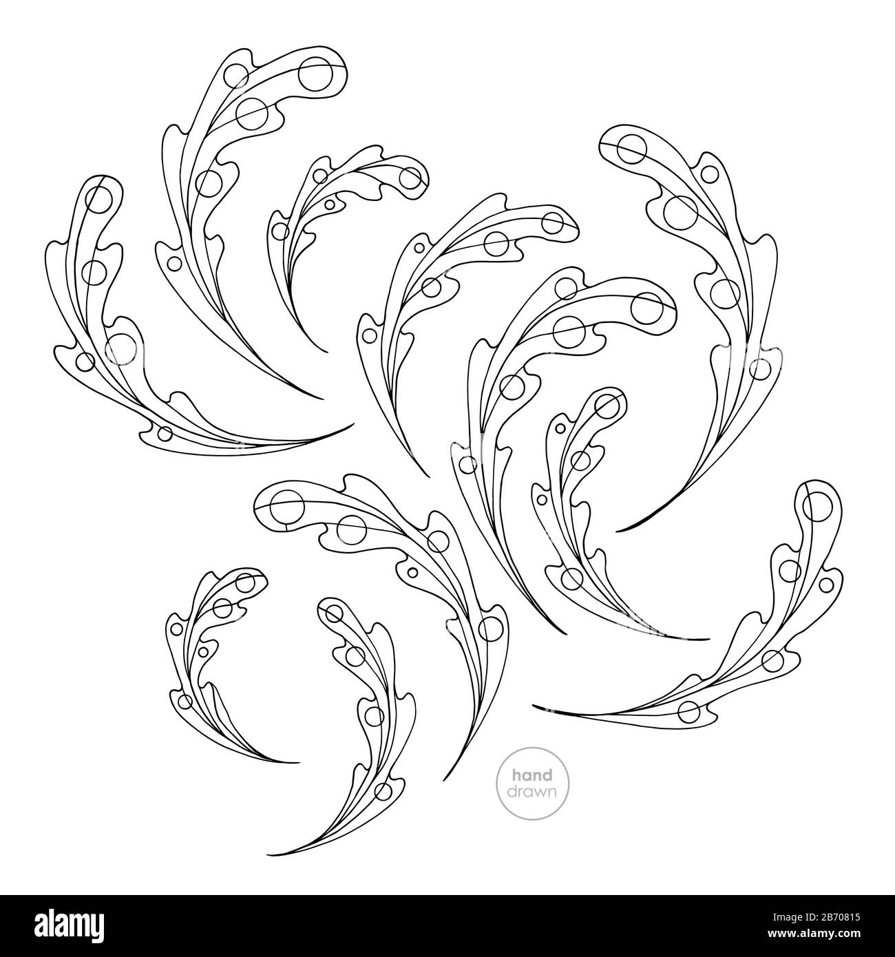 Oak leaves coloring book. Hand drawn abstract leaf vector illustration. Stock Vector
