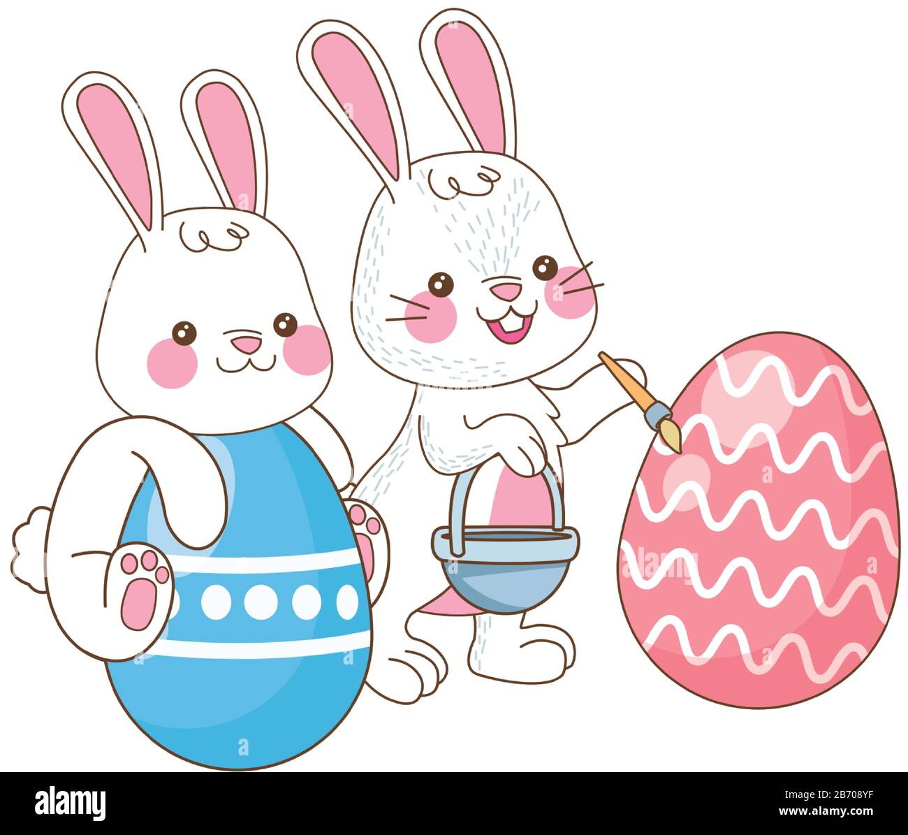 cute little rabbits with eggs painted easter characters Stock Vector ...
