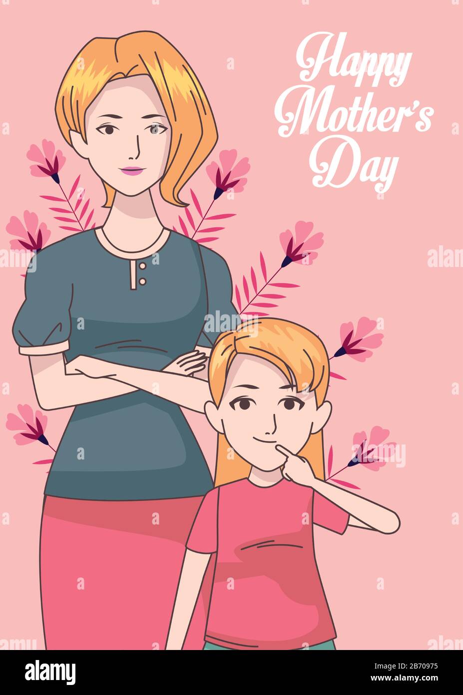 happy mothers day card with mom and daughter Stock Vector Image ...