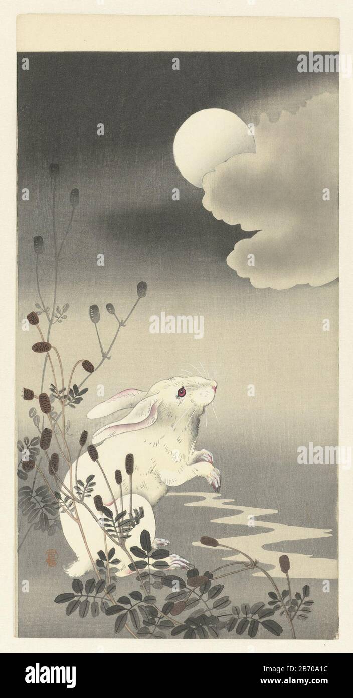 Rabbit at Full Moon by Ohara Koson Japanese Woodblock