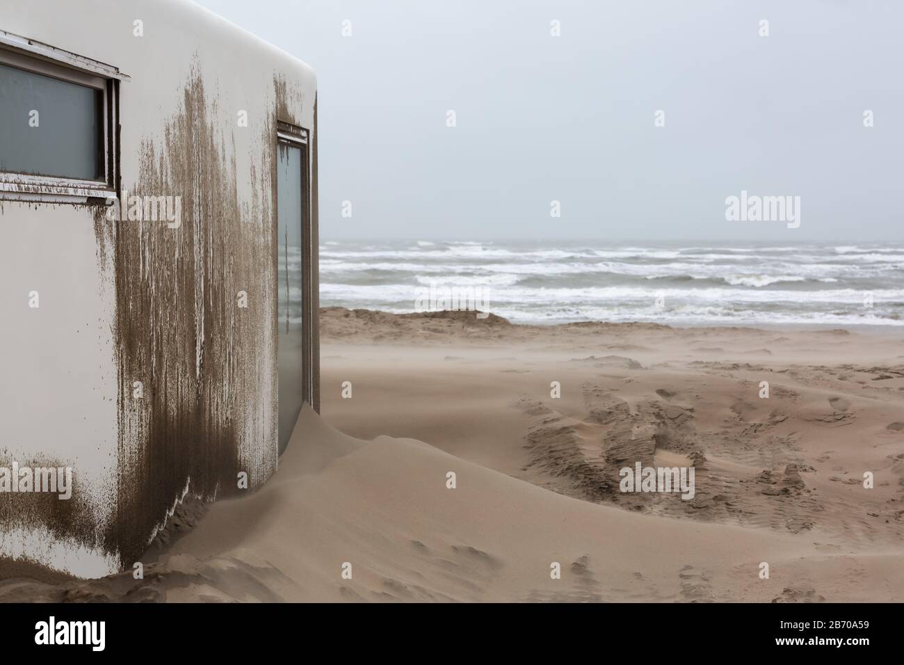 heavy storm day at the beach of Bloemendaal aan Zee, Netherlands Stock Photo