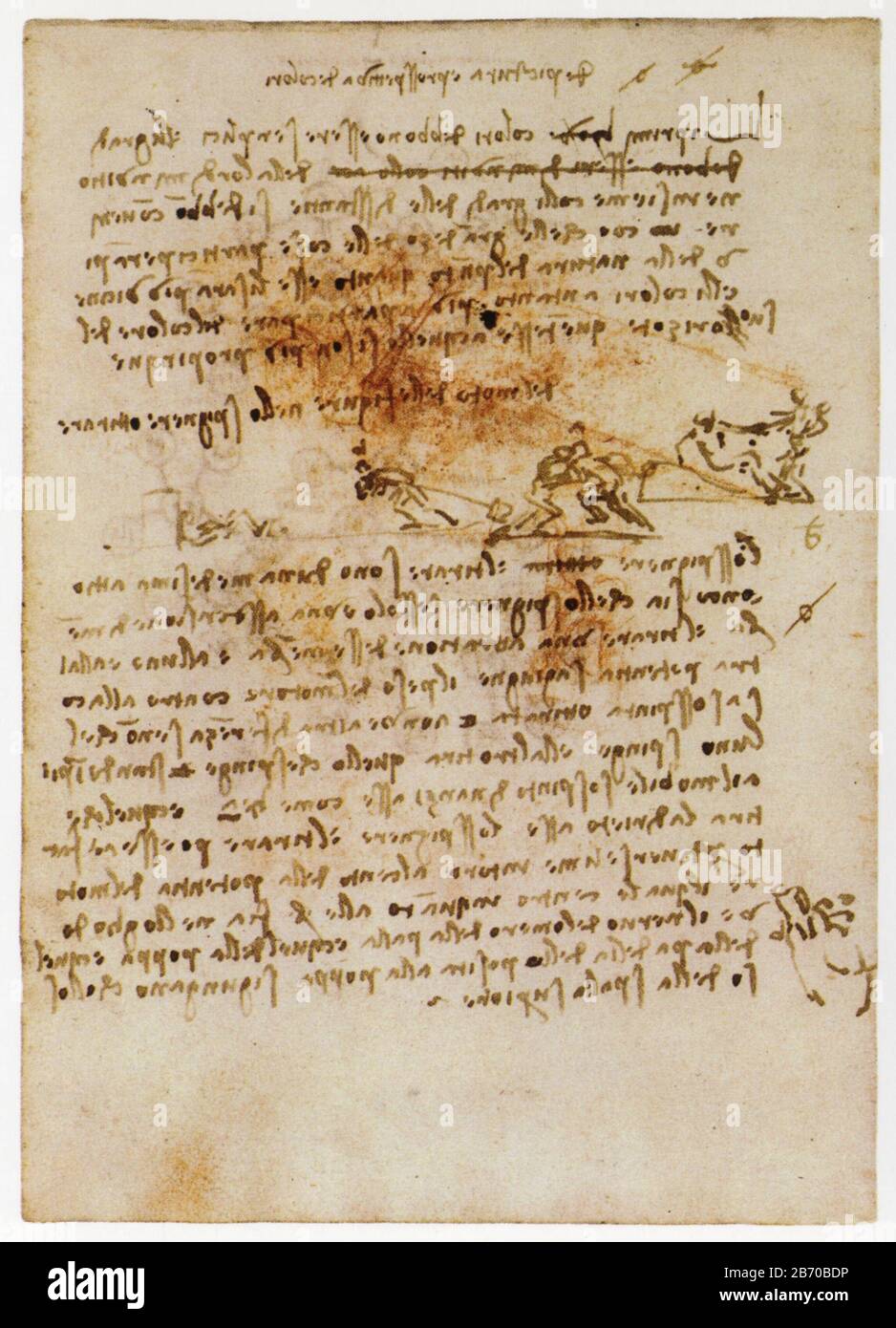Leonardo da Vinci. Text and sketches of figures in movement. 1503-1505 Stock Photo