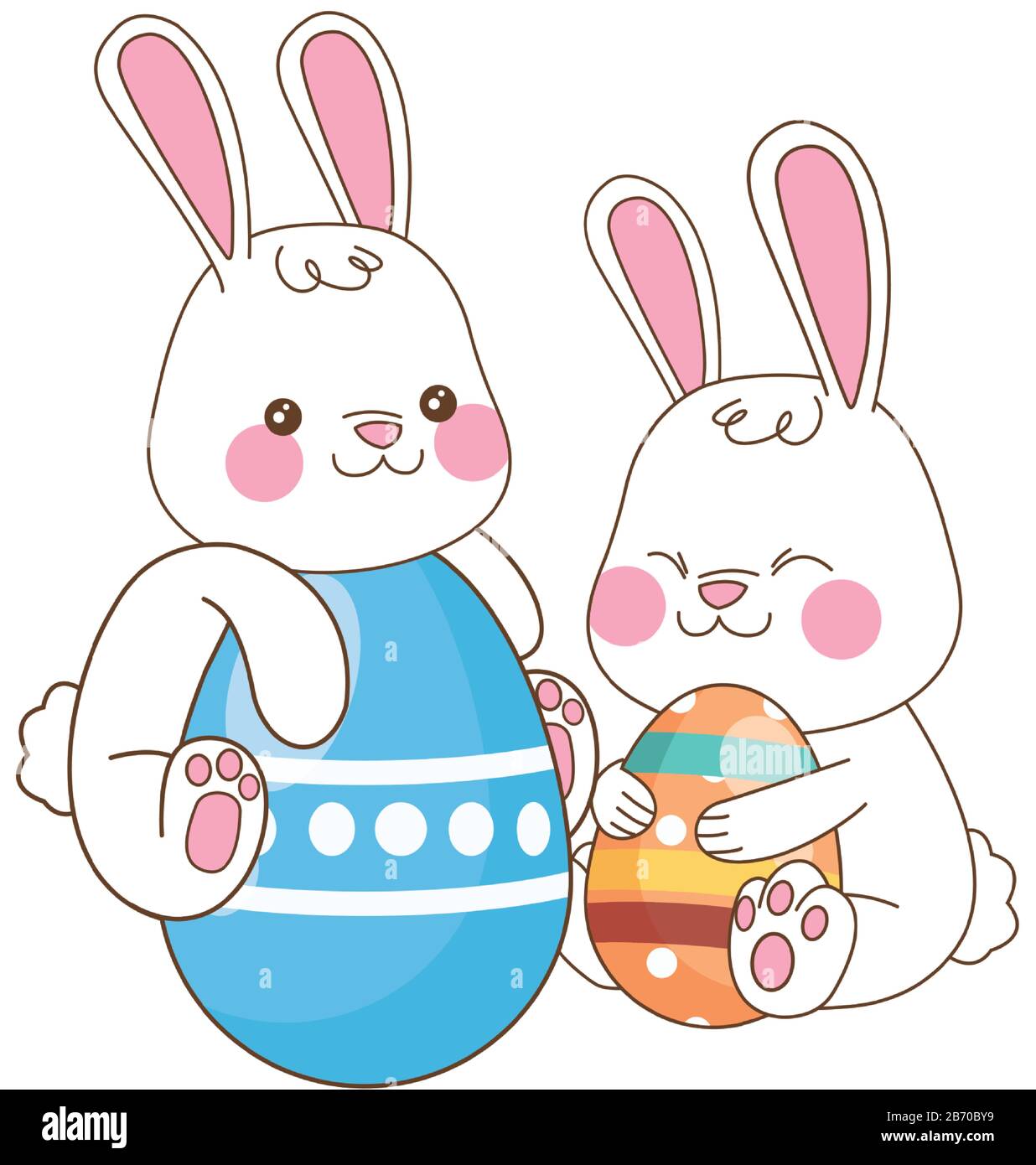 cute little rabbits with eggs painted easter characters Stock Vector ...