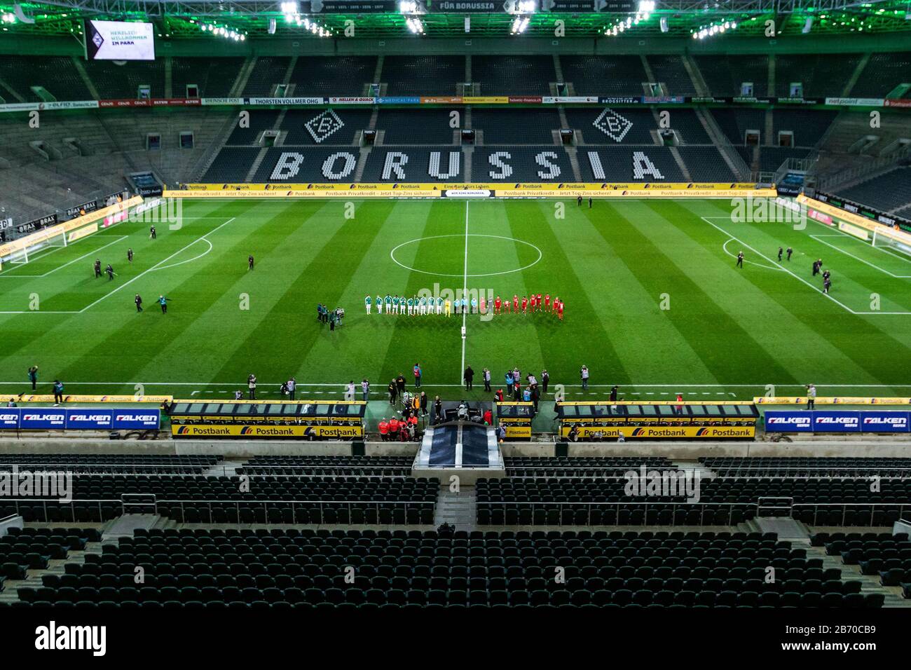 Mönchengladbach, Germany, Borussiapark, 11.03.2020: Empty stadium with empty seats because of the coronavirus during the Bundesliga match Borussia Mön Stock Photo