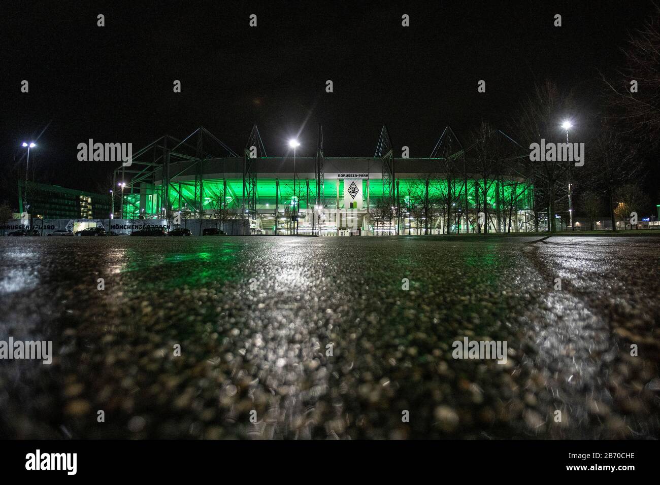 Mönchengladbach, Germany, Borussiapark, 11.03.2020: Last Picture of the day, Empty stadium with no fans because of the coronavirus during the Bundesli Stock Photo