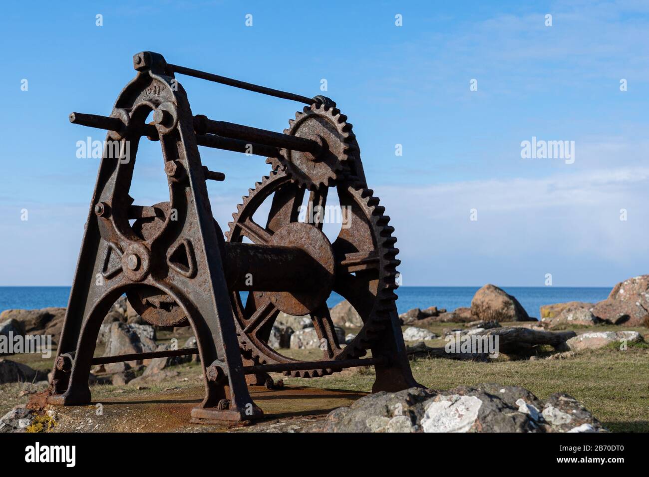 A rusty contraption of a machine that I found on a Hike in Falkenberg Stock Photo