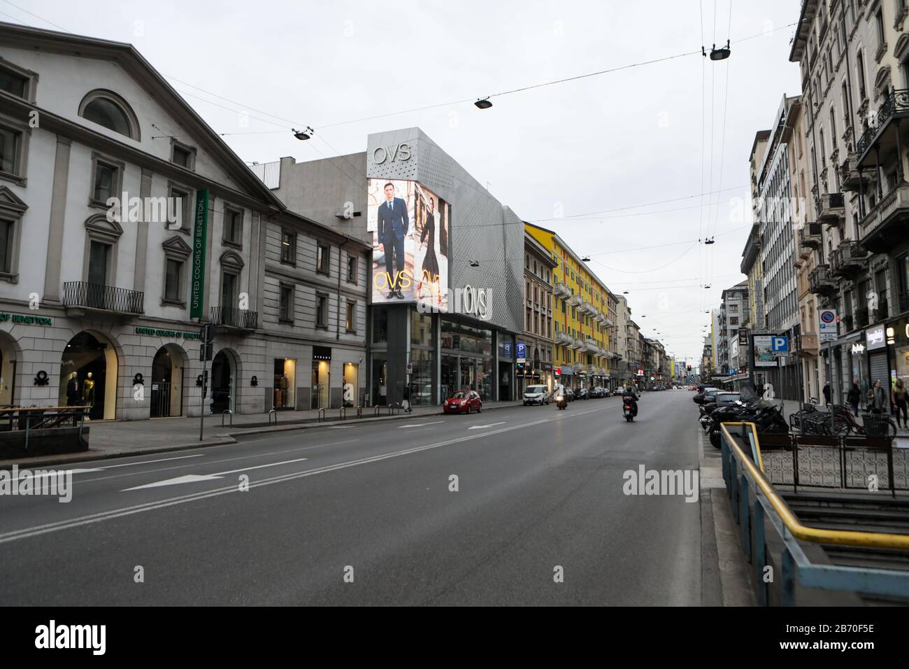 Milan, Italy. 12th Mar 2020. General view of Corso Buenos Aires in Milan, March 12, 2020. Italy shut all stores except for pharmacies and food shops in a desperate bid to halt the spread of a coronavirus. Credit: Mairo Cinquetti/Alamy Live News Stock Photo
