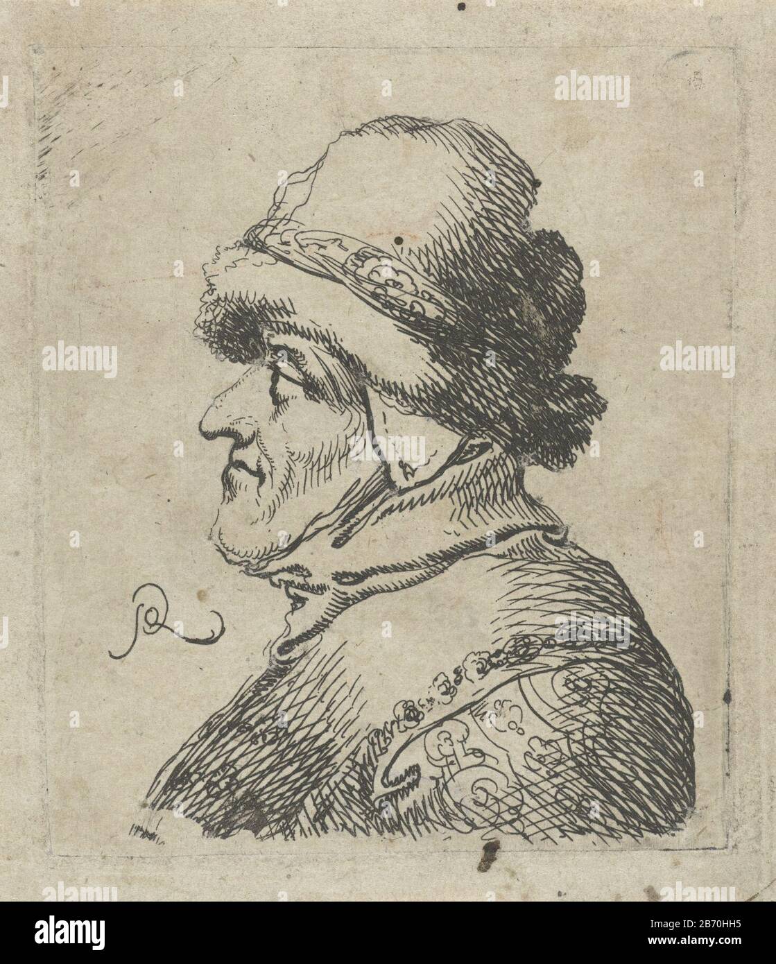 Kop van een oude man met muts Head of an old man with hat object type:  picture Item number: RP-P-1878-A-1493Catalogusreferentie: Hollstein Dutch  41 Inscriptions / Brands: collector's mark, verso, stamped: Lugt 2228