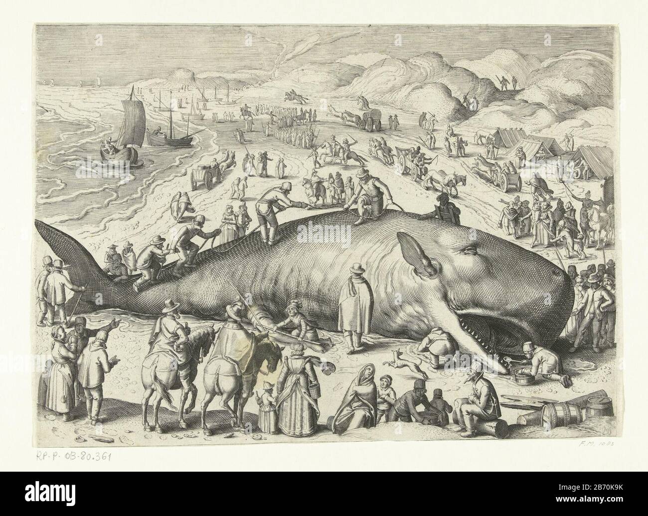 Kopie van de gestrande walvis bij Berckhey 1598 als de gestand bij Noordwijk in 1614 Free copy to the picture of the whale (whale) stranded on February 2, 1598 on