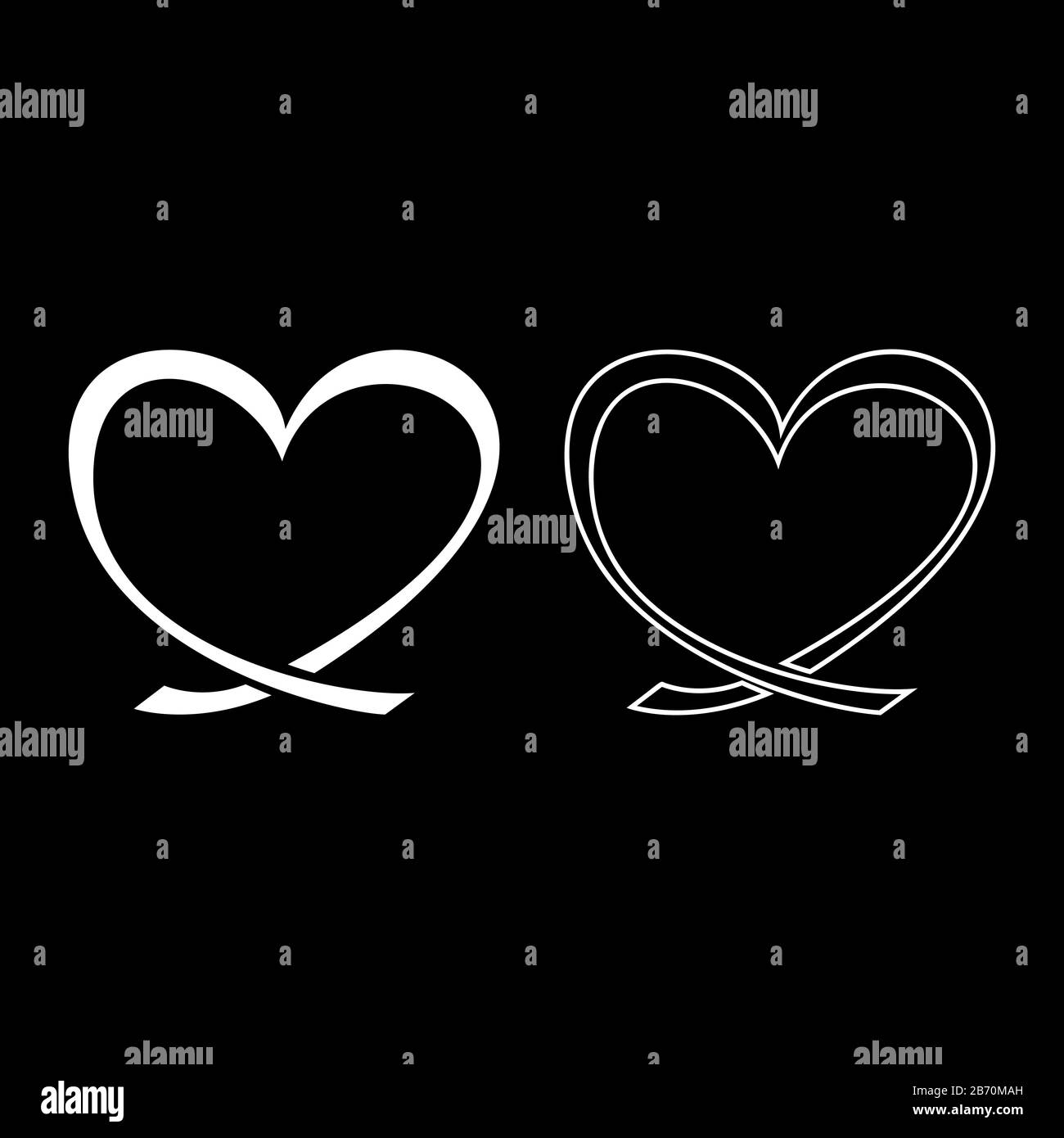 Ribbon heart icon outline set white color vector illustration flat ...