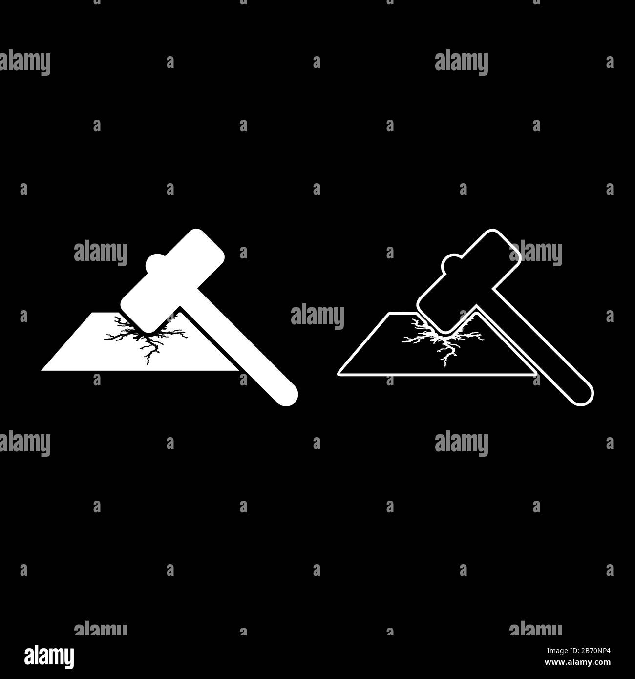 Sledge hammer breaks hard surface with formation of strong cracks icon