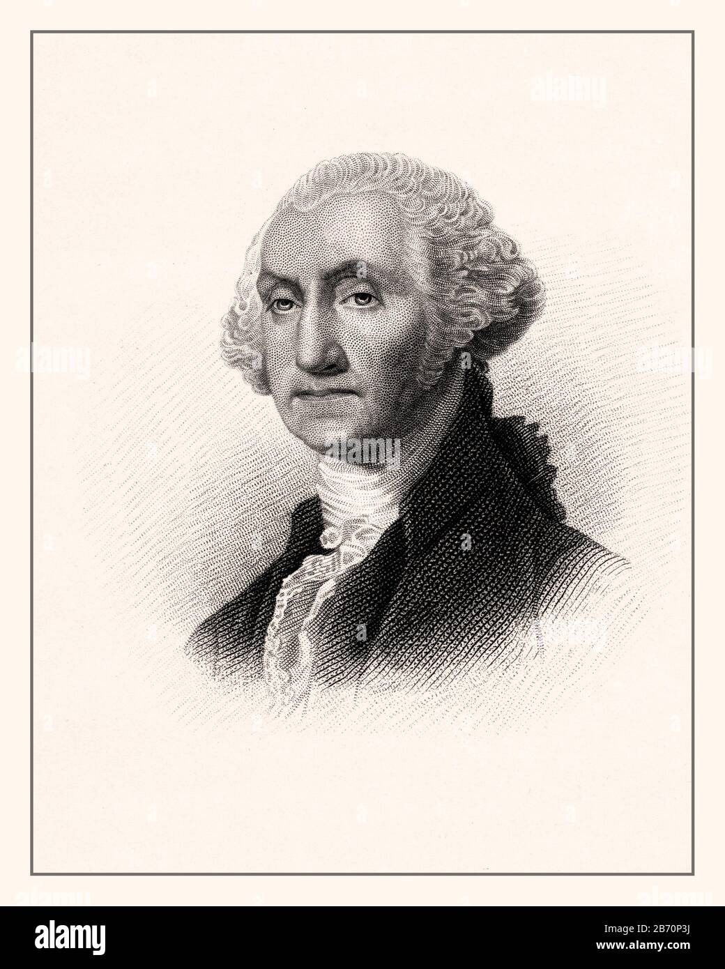 General George Washington engraving print. Engraving From 1884 featuring The First American President, George Washington. Washington Lived From 1732 Until 1799. United States History Revolution, Stock Photo