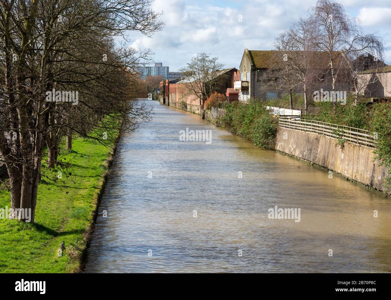 The Feeder Canal taking water from the River Avon at Netham Lock into Bristol Floating Harbour and docks - Bristol UK Stock Photo
