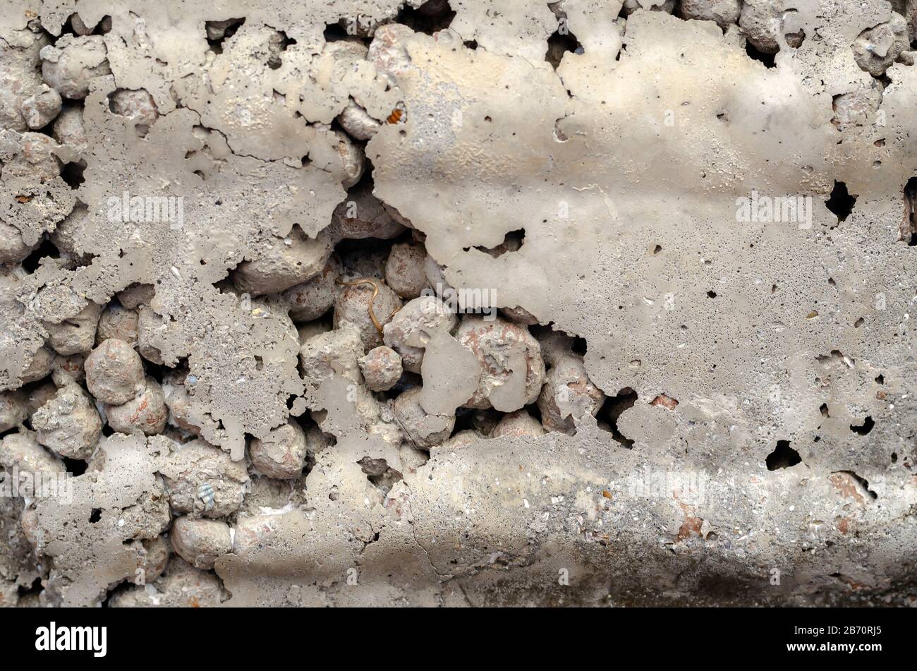 Gray concrete slab made of expanded clay concrete. A detailed shot of a