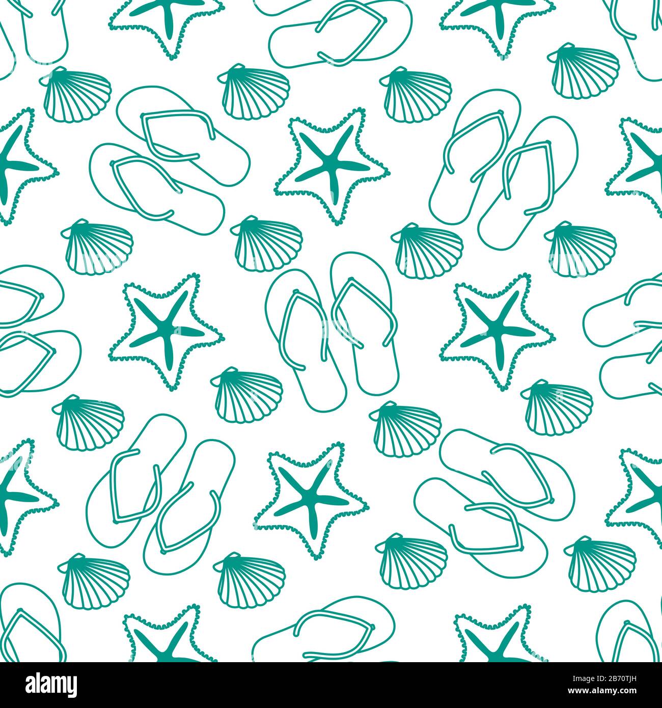 Vector travel seamless pattern Illustration with flip flops, starfish ...