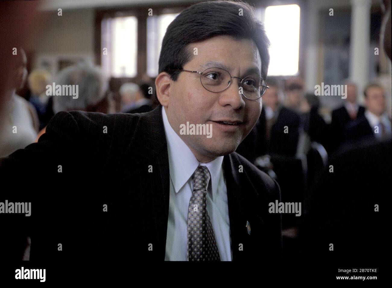 Austin Texas USA, 2001: Former Texas Supreme Court justice Alberto Gonzales makes appearance at Texas Legislature after being appointed by Pres. George W. Bush as senior White House counsel.  ©Bob Daemmrich Stock Photo