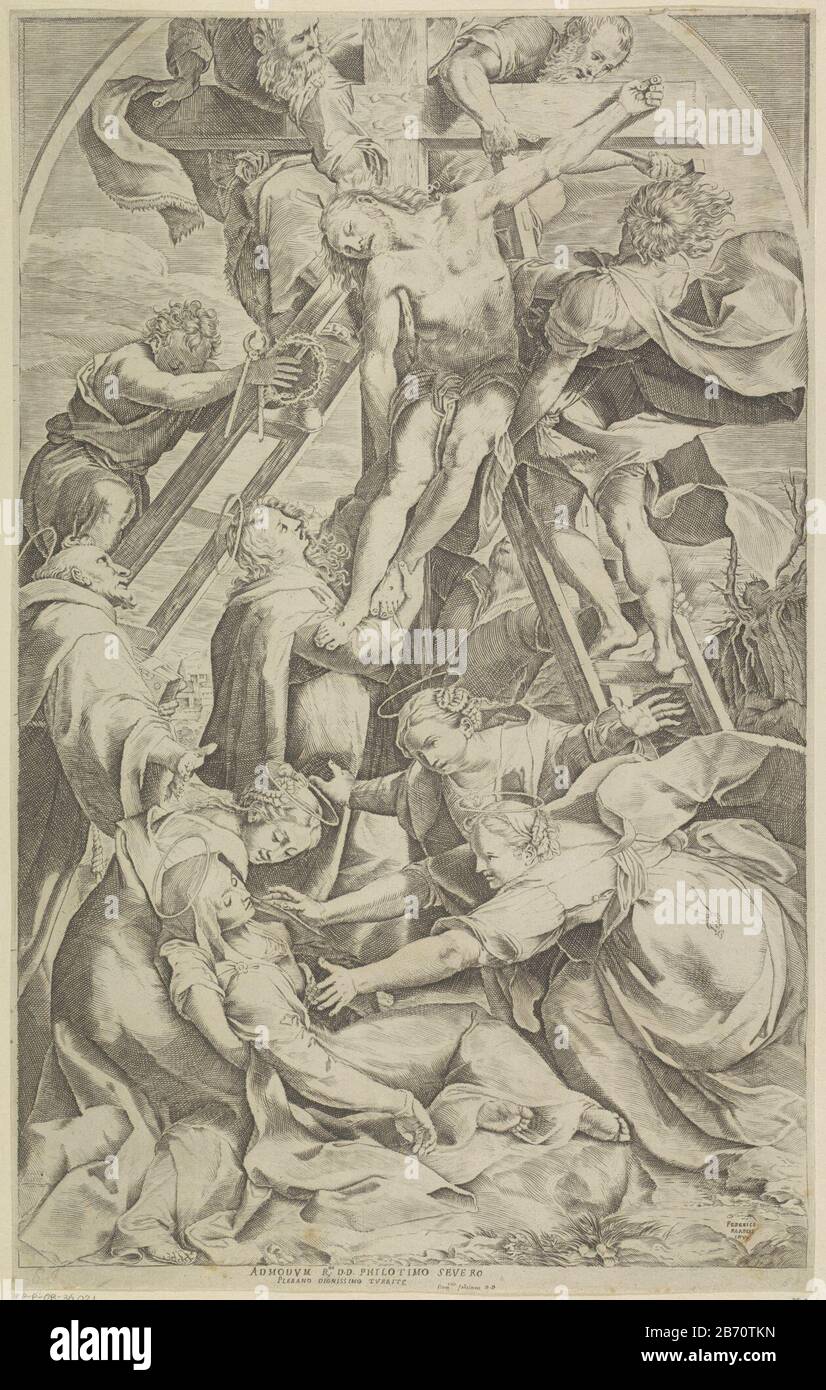 Kruisafname The body of Christ from the cross is met by a group of men on ladders under Who: Joseph of Arimathea and Nicodemus John the Evangelist. The Mary's lament under the kruis. Manufacturer : printmaker: Domenico Falcininaar design: Federico Barocci (listed building) commissioned by: Domenico Falcini (listed property) assigned to: Philo Timo Severo (listed property) Place manufacture: Italy Date: 1585 - 1631 Physical features: car material: paper Technique: engra (printing process) Dimensions: sheet: h 533 mm (Inner cut plate edge.) × W 337 mm (Inner cut plate edge.) Notes to a painting Stock Photo