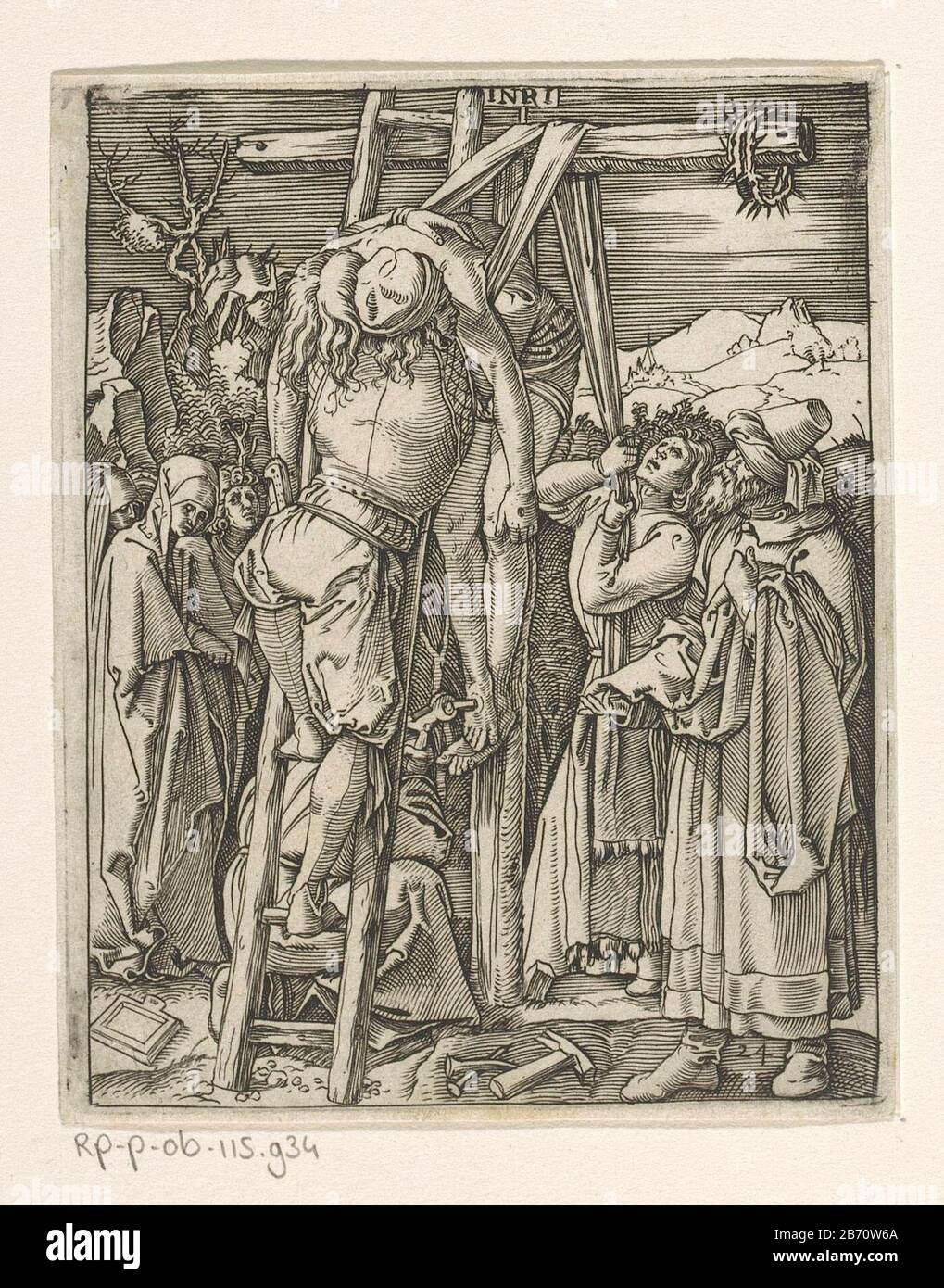 Kruisafneming Passie van Christus (serietitel) KruisafnemingPassie Christ (series title) Property Type: picture Item number: RP-P-OB-115.934Catalogusreferentie: The Illustrated Bartsch 242-C7Bartsch 610-2 (3) Description: Lower right numbered 24. Manufacturer : design of: Albrecht Dürer Print Author: Marcantonio RaimondiPlaats manufacture: a design by: Germany Print Author: Italy Date: 1511 - 1534 Material: paper Technique: engra (printing process) Measurements: plate edge: h 128 mm × W 102 mmToelichtingPrent to the wood block by Albrecht Dürer of a series of thirty-seven prints with the subje Stock Photo