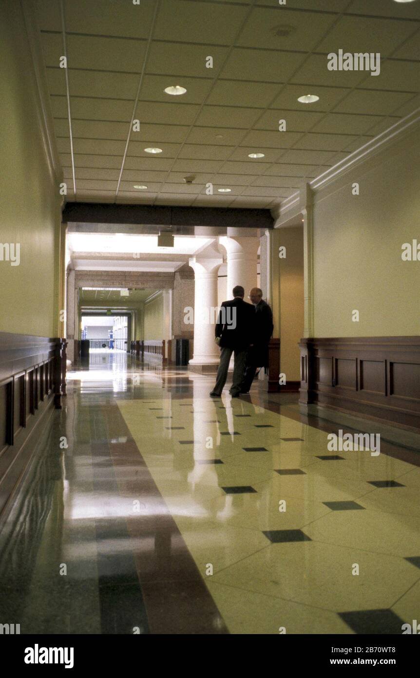 Austin, Texas:  Waxed, shiny stone floor in hallway of Texas Capitol underground extension building which houses House & Senate offices, meeting rooms, cafeteria and gift shop lit by skylights. ©Bob Daemmrich Stock Photo