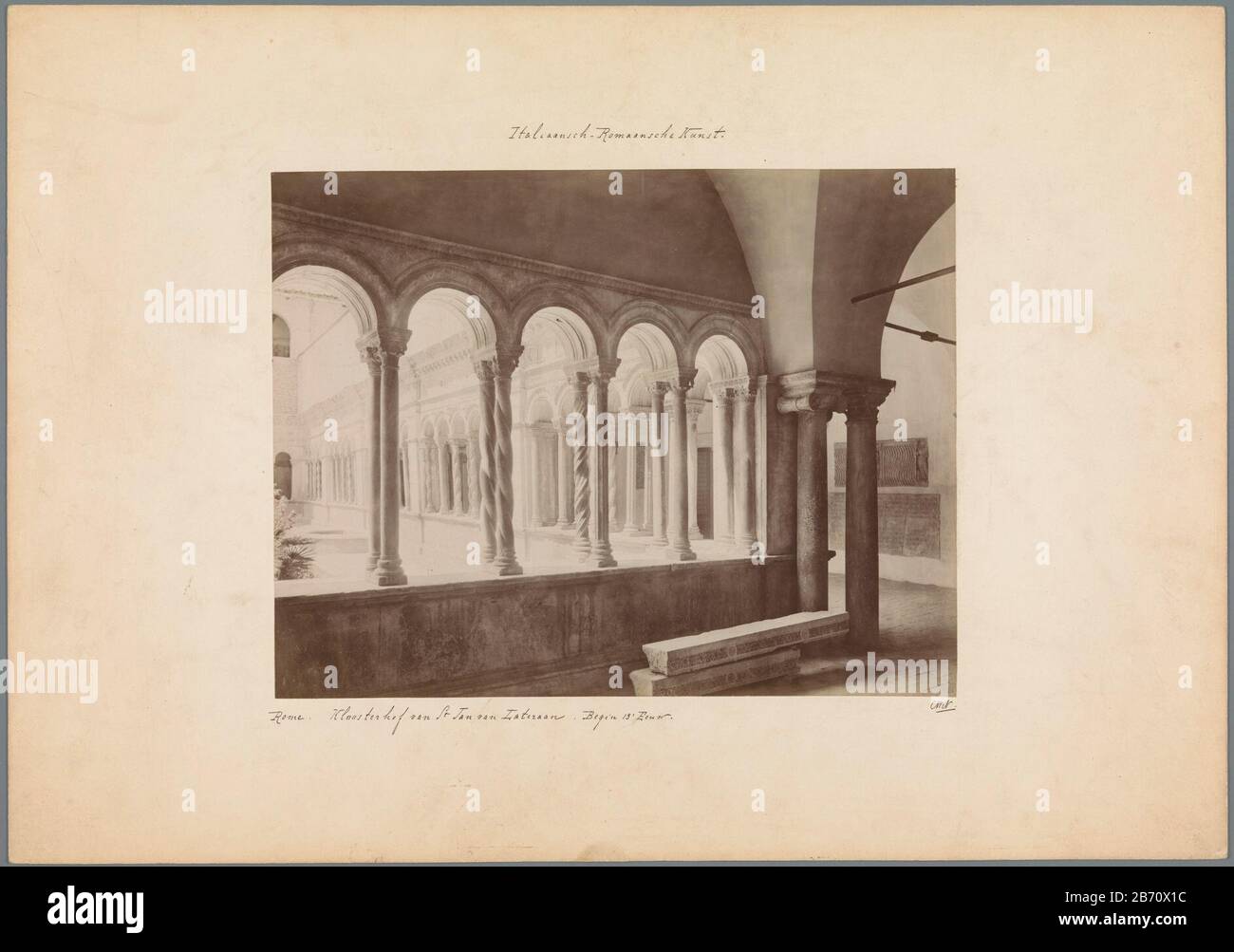Kruisgang van de Sint-Jan van Lateranen te Rome Cloister of St. John Lateran in Rome Property Type: photographs Item number: RP-F 00-4025 Inscriptions / Brands: inscription, recto, handwritten: 'Italian-Romanic Art. Rome. Cloister of St John Lateran. Early 13th Eeuw.'opschrift, recto handwritten "CWN." (State for CW Nijhoff, director of Kunstnijverheidsschool Quellinus.) Collector's mark, verso, stamped: "ART INSTITUTE OF EDUCATION INDUSTRY Gabriel Metsu STREET No. 16. AMSTERDAM' collector's mark , verso, stamped "Quellinusschool Frans Halsstraat 14.' Manufacturer : Photographer: anonymous pla Stock Photo