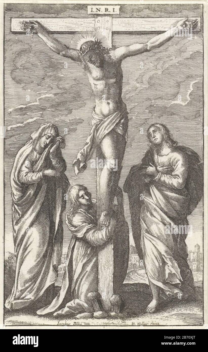 Kruisiging van Christus Passie van Christus (serietitel) Crucifixion of Christ Passion of Christ (series title) Property Type: picture book illustration Item number: RP-P-1907-2839Catalogusreferentie: New Hollstein German (Hollar) 2117Pennington 82 Manufacturer : printmaker: Wenceslaus Hollar (listed property) designed by : Jacopo Palma (il Vecchio) (listed building) Place manufacture: London Date: 1670 Physical features: etching material: paper Technique: etching dimensions: sheet: h 130 mm × W 81 mmToelichtingPrent included in: The Office of The Holy Week According to The Missall And Roman B Stock Photo