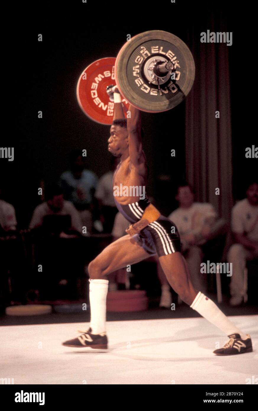 Denver, Colorado USA, 1995: Men's weight lifting at U.S. Olympic Festival. ©Bob Daemmrich Stock Photo