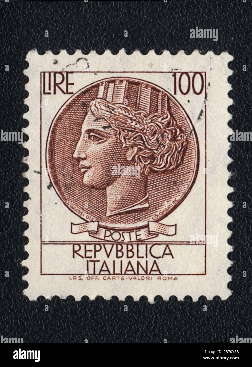 Italian Republic postage stamp 100 lire, Italy Stock Photo