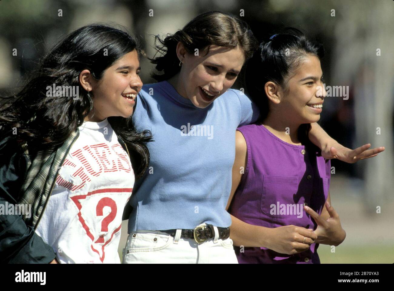 Mercedes, Texas USA Hispanic junior high school students socialize