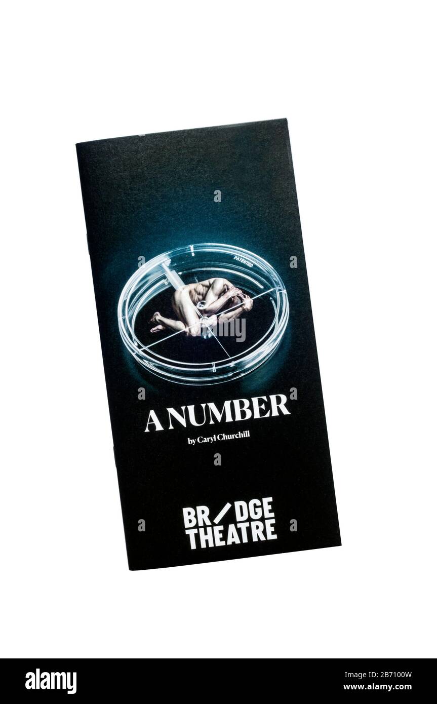 Theatre programme for 2020 production of A Number by Caryl Churchill at the Bridge Theatre. Stock Photo