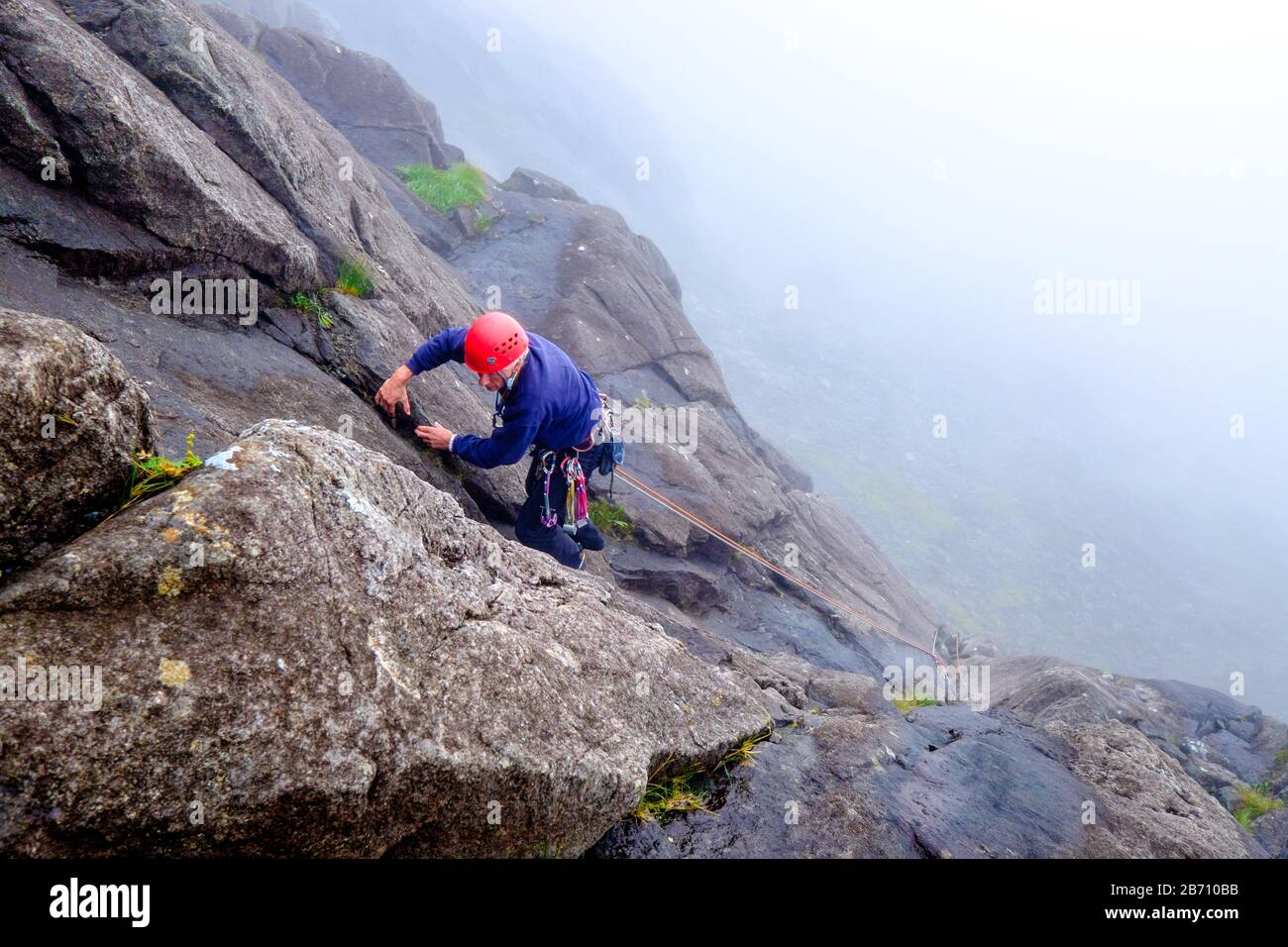 Rock climbing on the Cioch in the Cuillin mountains on the Isle of Skye, Scotland Stock Photo