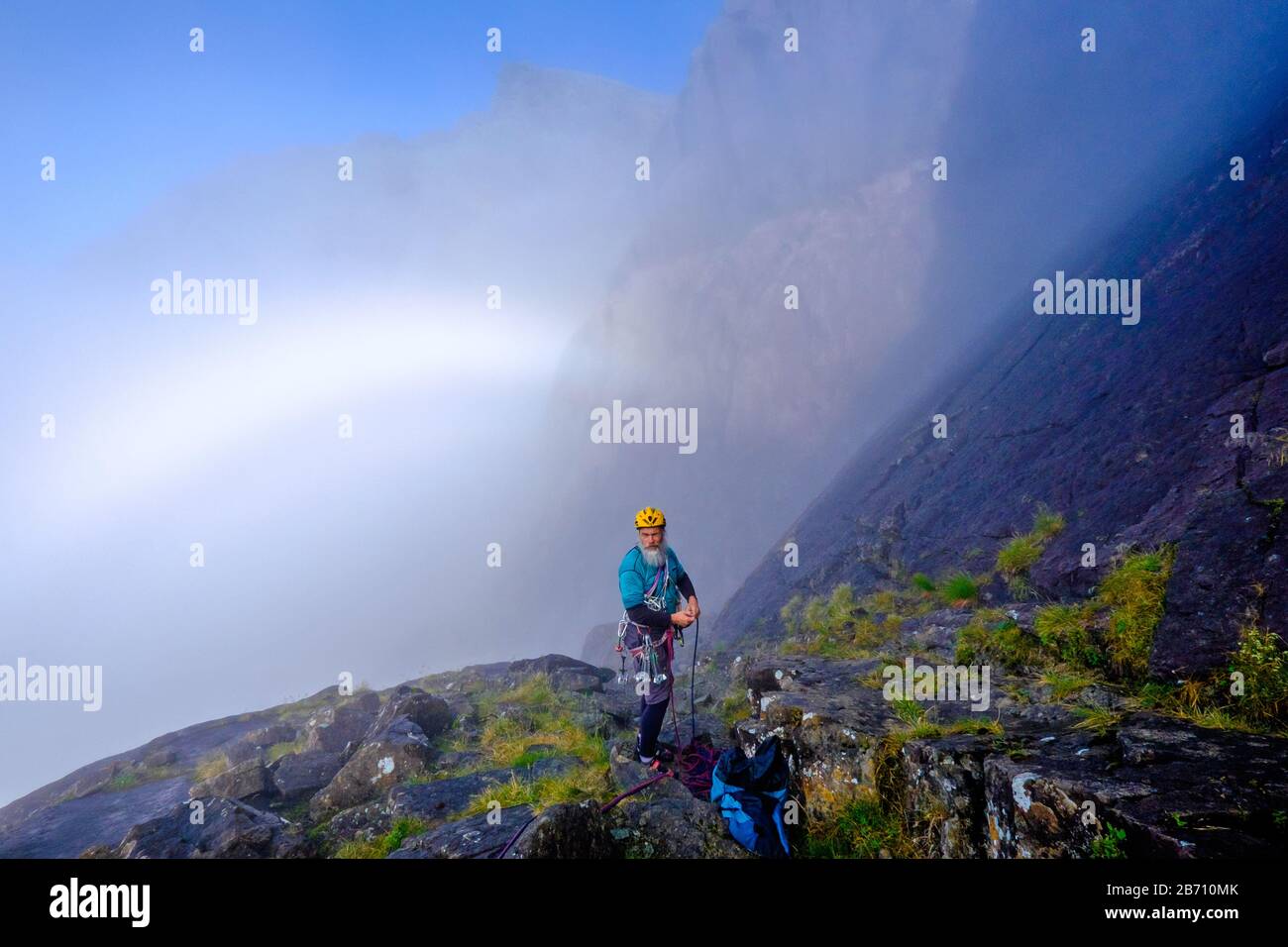 Rock climbing on the Cioch in the Cuillin mountains on the Isle of Skye, Scotland Stock Photo