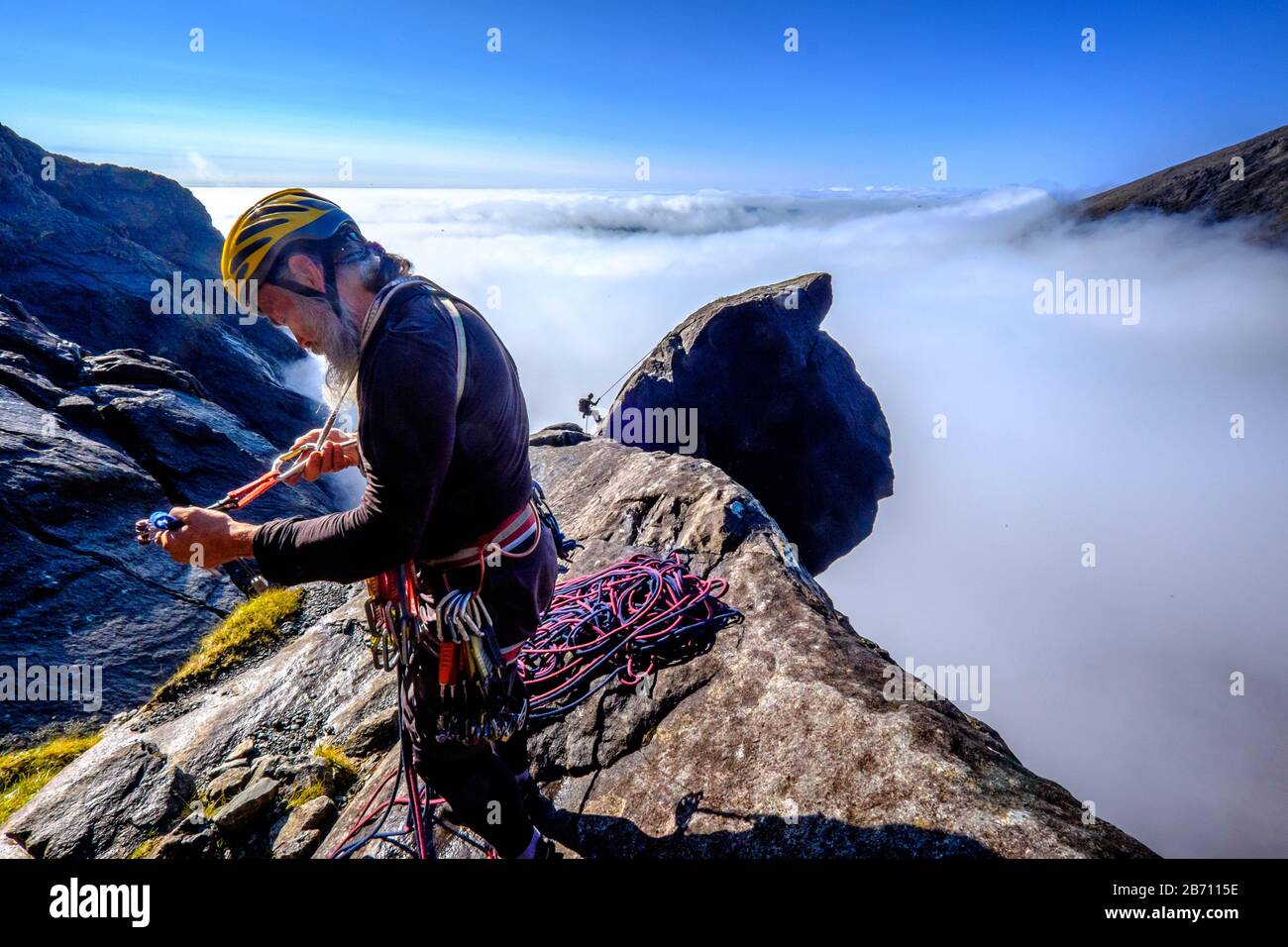 Rock climbing on the Cioch in the Cuillin mountains on the Isle of Skye, Scotland Stock Photo