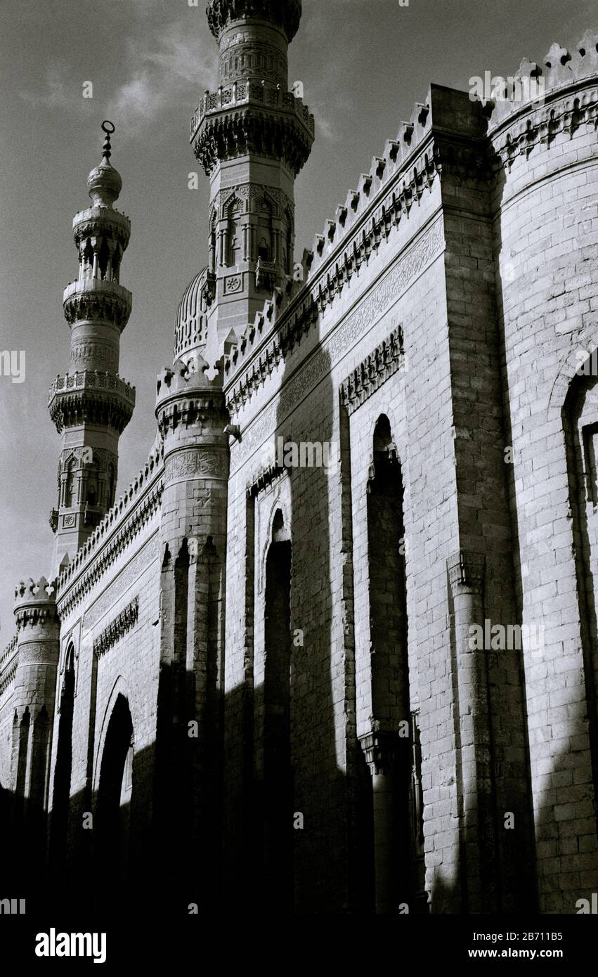 Black And White Travel Photography - Mosque and madrassa of Al Rifai in Islamic Cairo in the city of Cairo in Egypt in North Africa Middle East Stock Photo