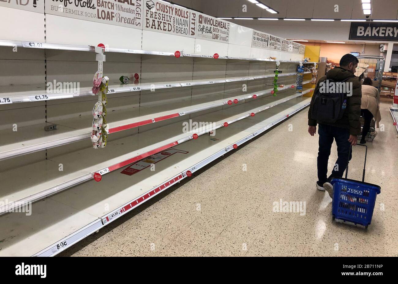 Empty shelves in the bread aisle in a Tesco store in Dublin Stock Photo Alamy