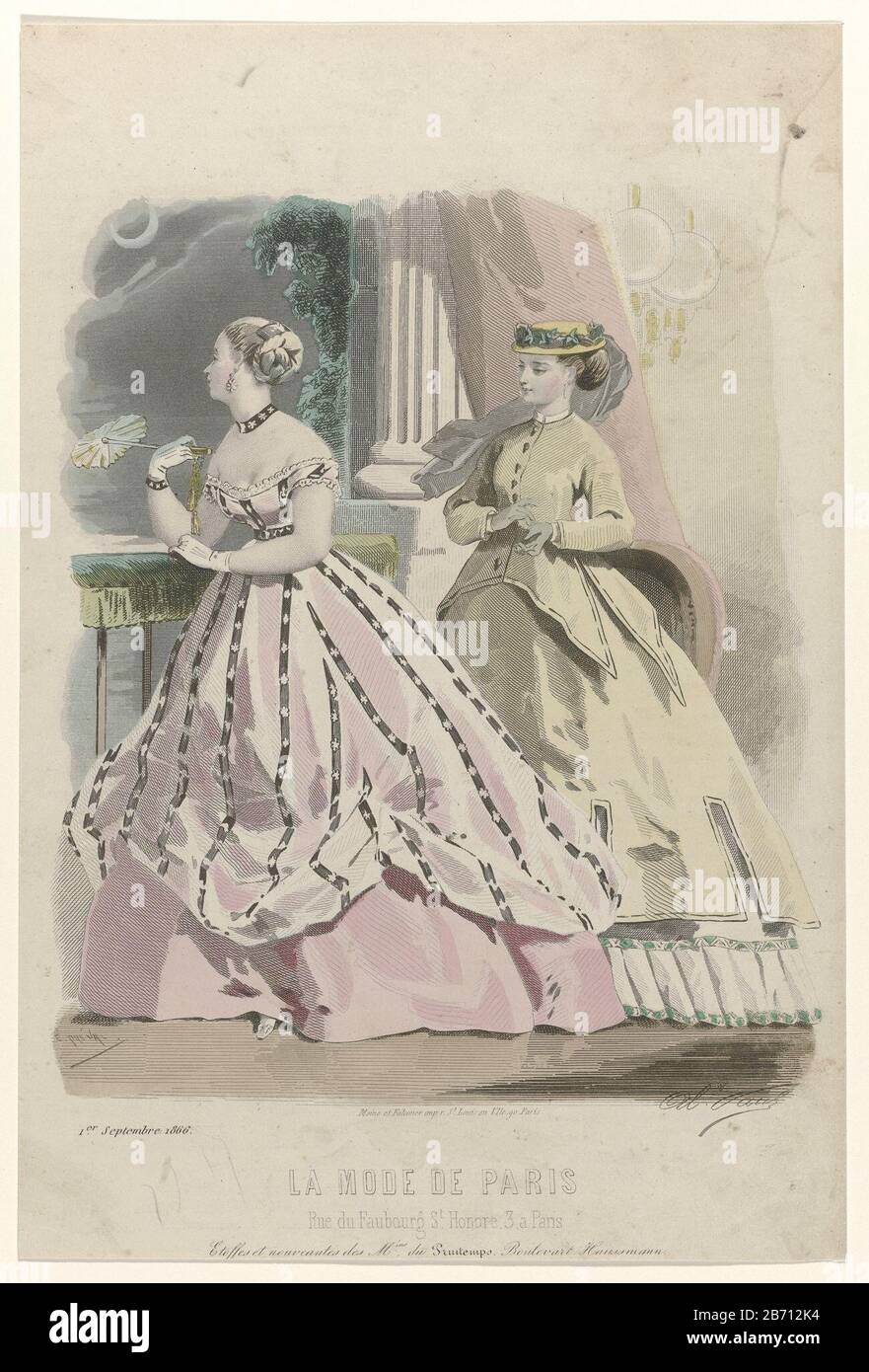 Antique Print 1859 PARIS Ladies Fashions for September
