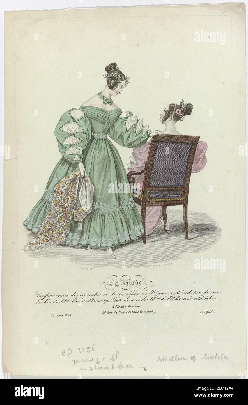 La Mode, 25 août 1835, Pl. 466: Coiffures ornées the prevenches (...)  Property Type: fashion picture Item number: RP-P-2009-3071 Inscriptions /  Brands: title, right below the margin inscribed "La Mode.'onderschrift  middle in