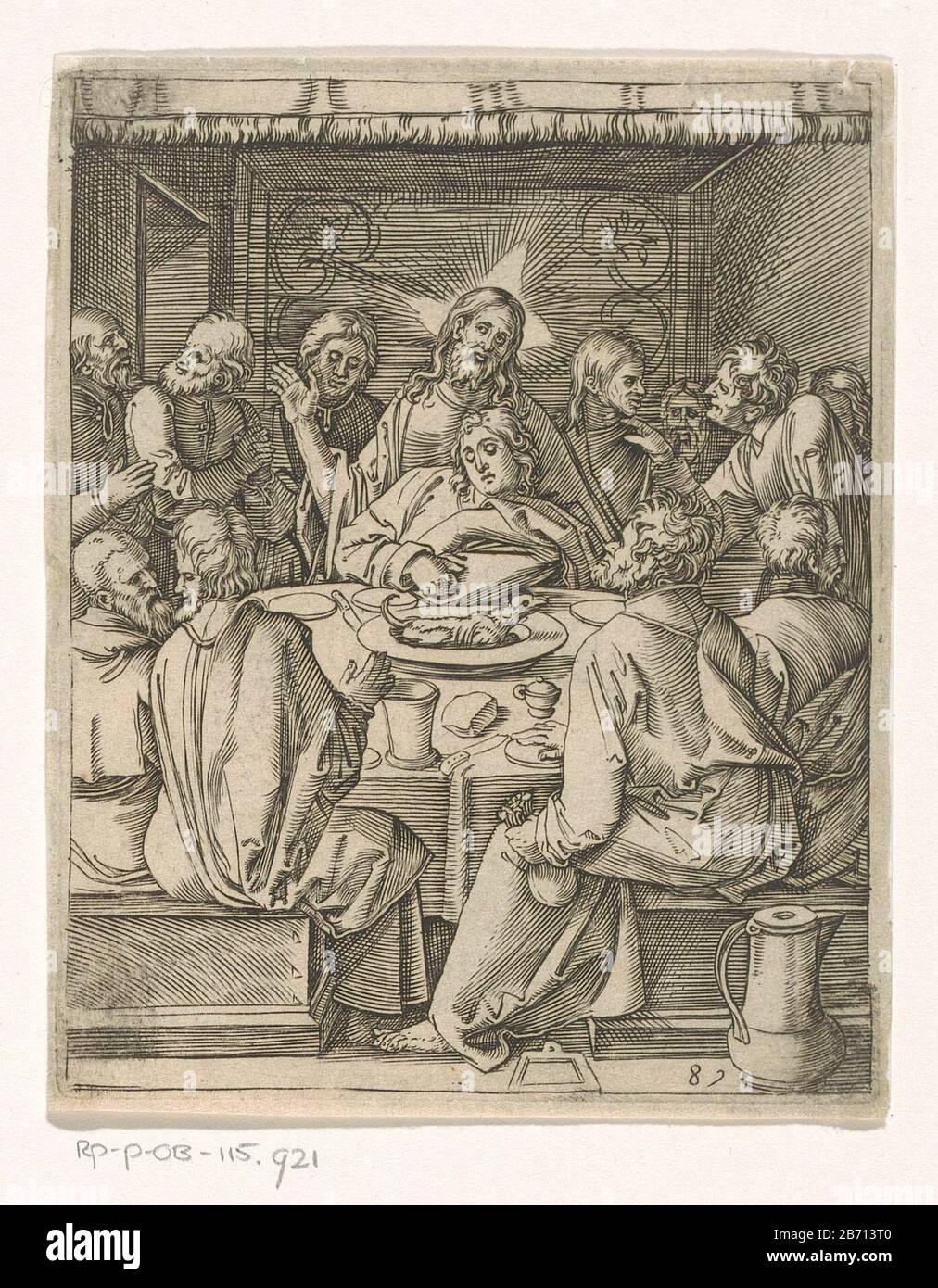 Laatste Avondmaal Passie van Christus (serietitel) Last Supper Passion of Christ (series title) Property Type: picture Item number: RP-P-OB-115.921Catalogusreferentie: The Illustrated Bartsch 224-C7Bartsch 592-3 (3) Description: Lower right numbered 87. Manufacturer : to design: Albrecht Dürer Print Author: Marcantonio RaimondiPlaats manufacture: a design by: Germany Print Author: Italy Date: 1511 - 1534 Material: paper Technique: engra (printing process) Measurements: plate edge: h 127 mm × W 101 mmToelichtingPrent to the wood block by Albrecht Dürer of a series of thirty-seven prints with th Stock Photo