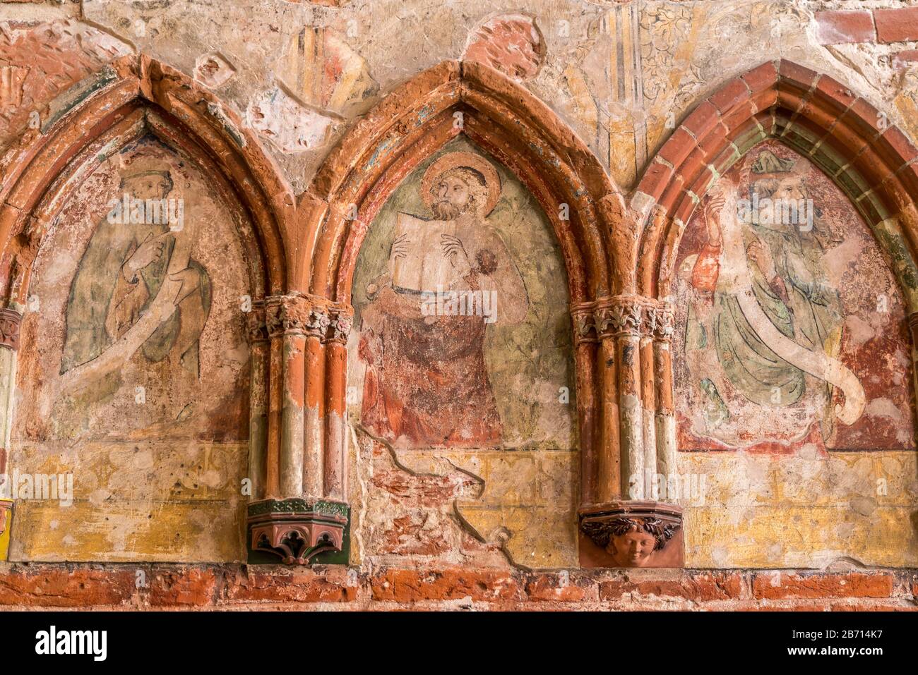 Wandbild in der Kapelle der Marienburg, mittelalterliche Ordensburg des Deutschen Ordens am Fluss Nogat, Malbork, Polen, Europa  |  Wall painting, Mal Stock Photo