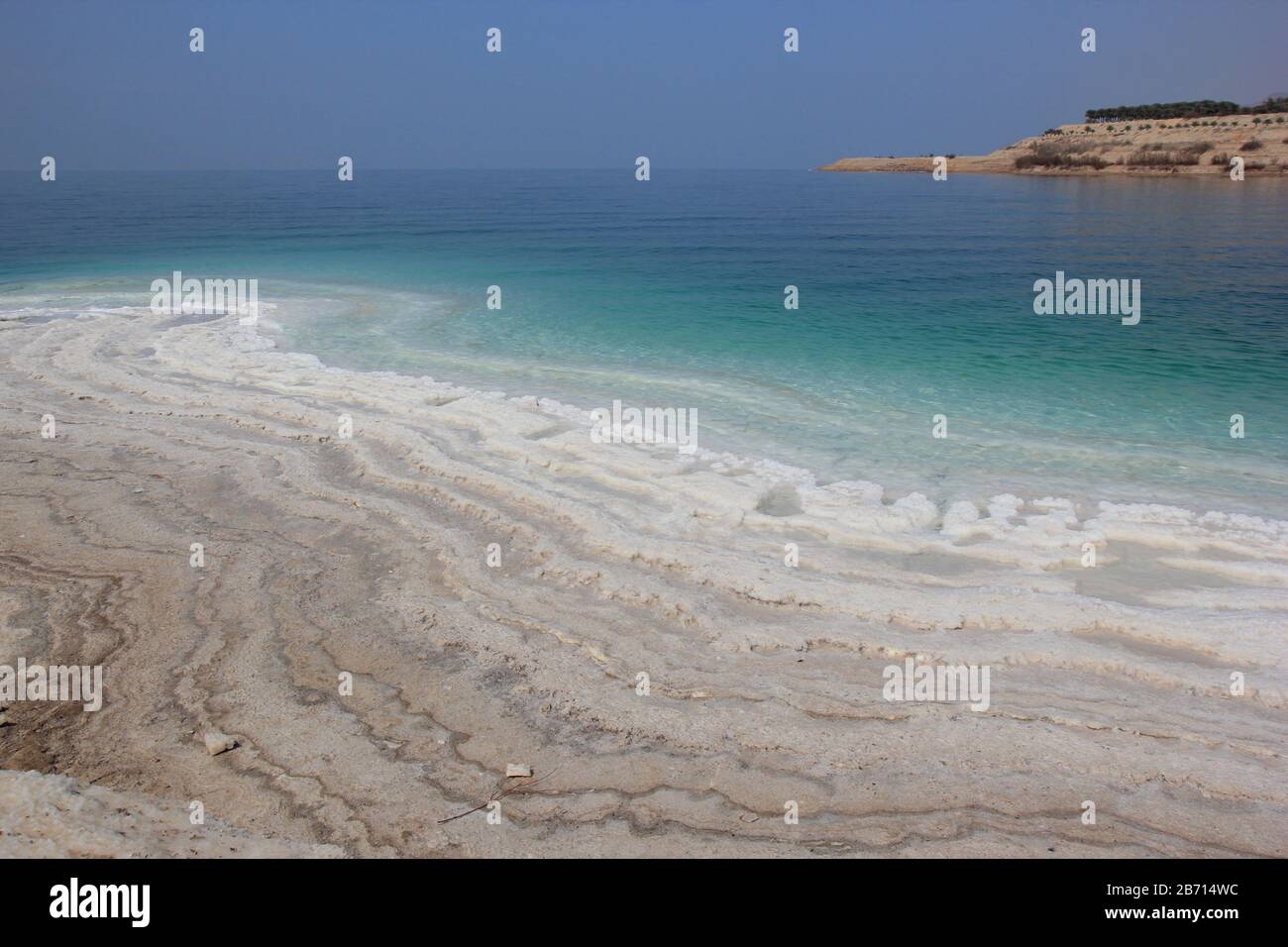 Salty shore of the Dead sea, lowest land elevation area on Earth, Jordan, Western Asia Stock Photo