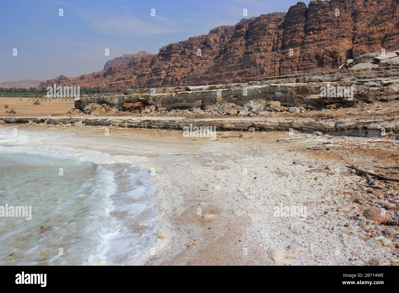 Shoreline of the Dead sea route, lowest land elevation area on Earth, Jordan, Western Asia Stock Photo