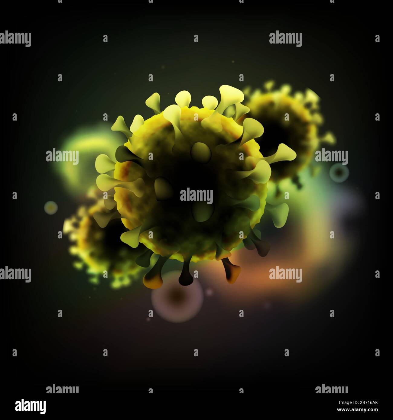 COVID-19 Chinese coronavirus under the microscope. Realistic vector 3d illustration. Pandemic, disease. Floating China pathogen respiratory influenza Stock Vector