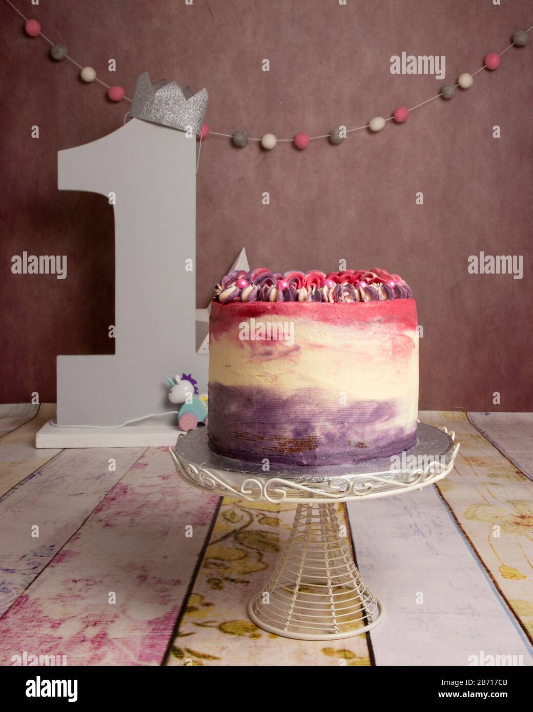 first birthday cake Stock Photo