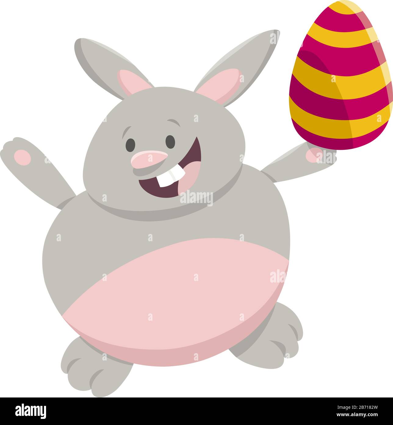 Cartoon Illustration of Funny Easter Bunny with Colored Eggs Stock ...