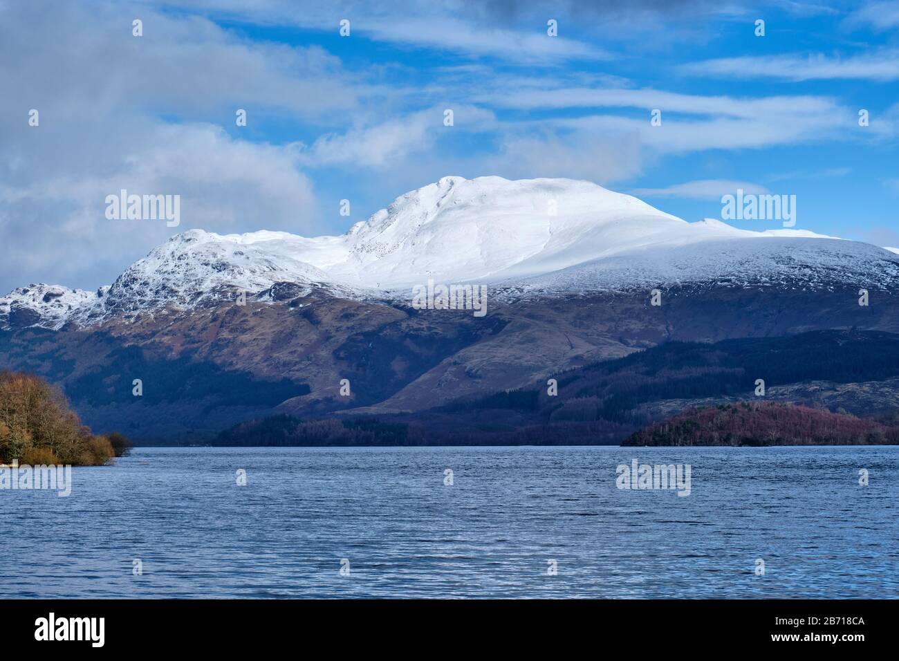 Ben Lomond seen from Luss, on the shores of Loch Lomond, Scotland Stock