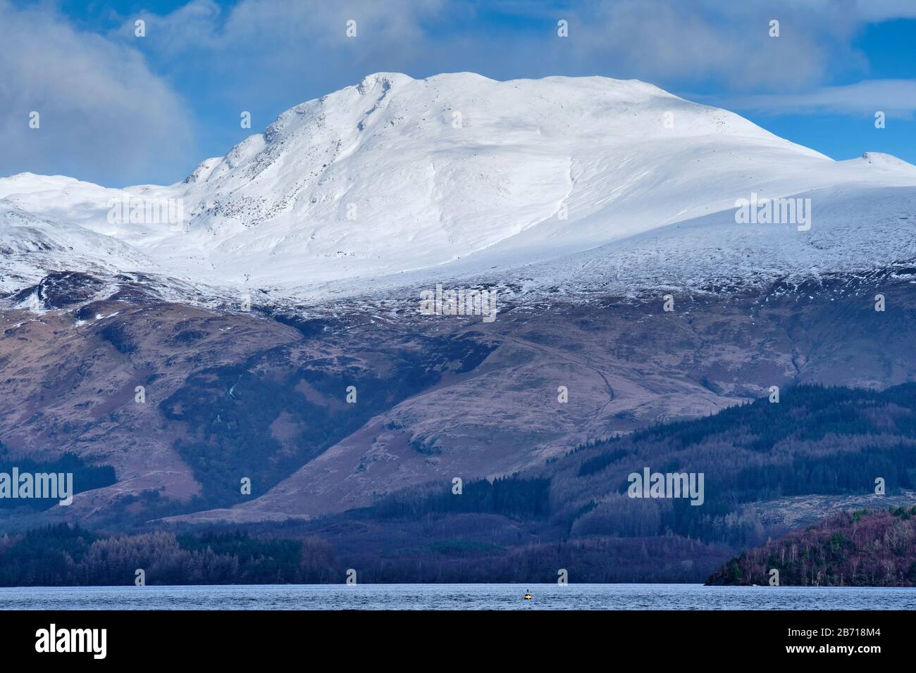 Ben Lomond seen from Luss, on the shores of Loch Lomond, Scotland Stock