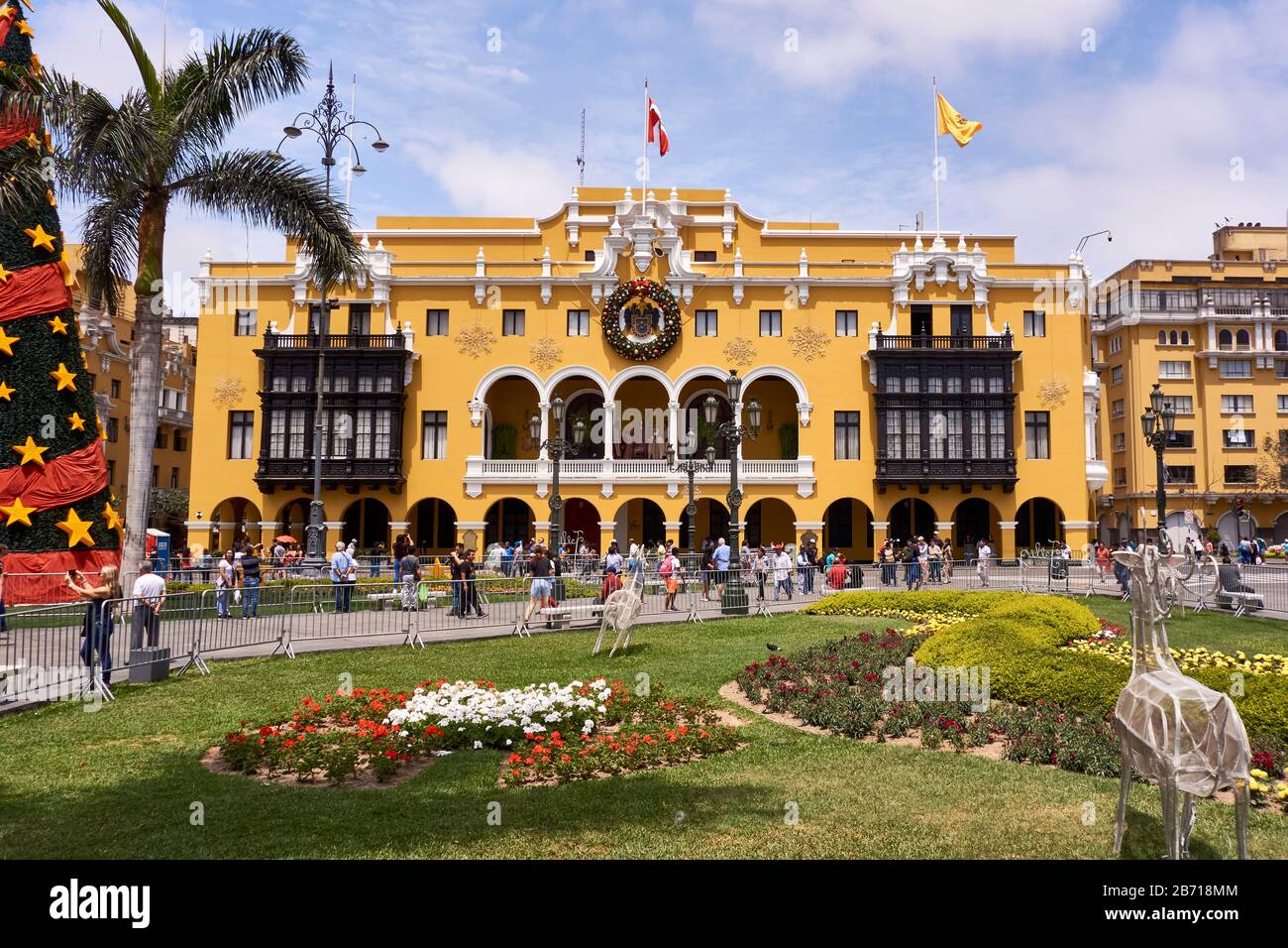 Front of City Hall of Lima Peru at Christmas Stock Photo