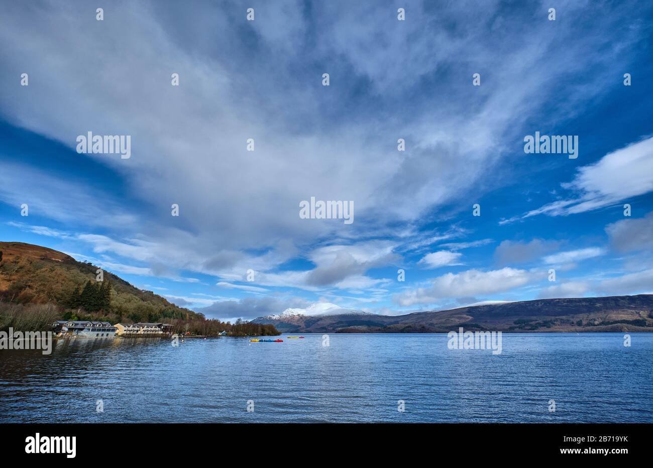 Ben Lomond seen from Luss, on the shores of Loch Lomond, Scotland Stock Photo