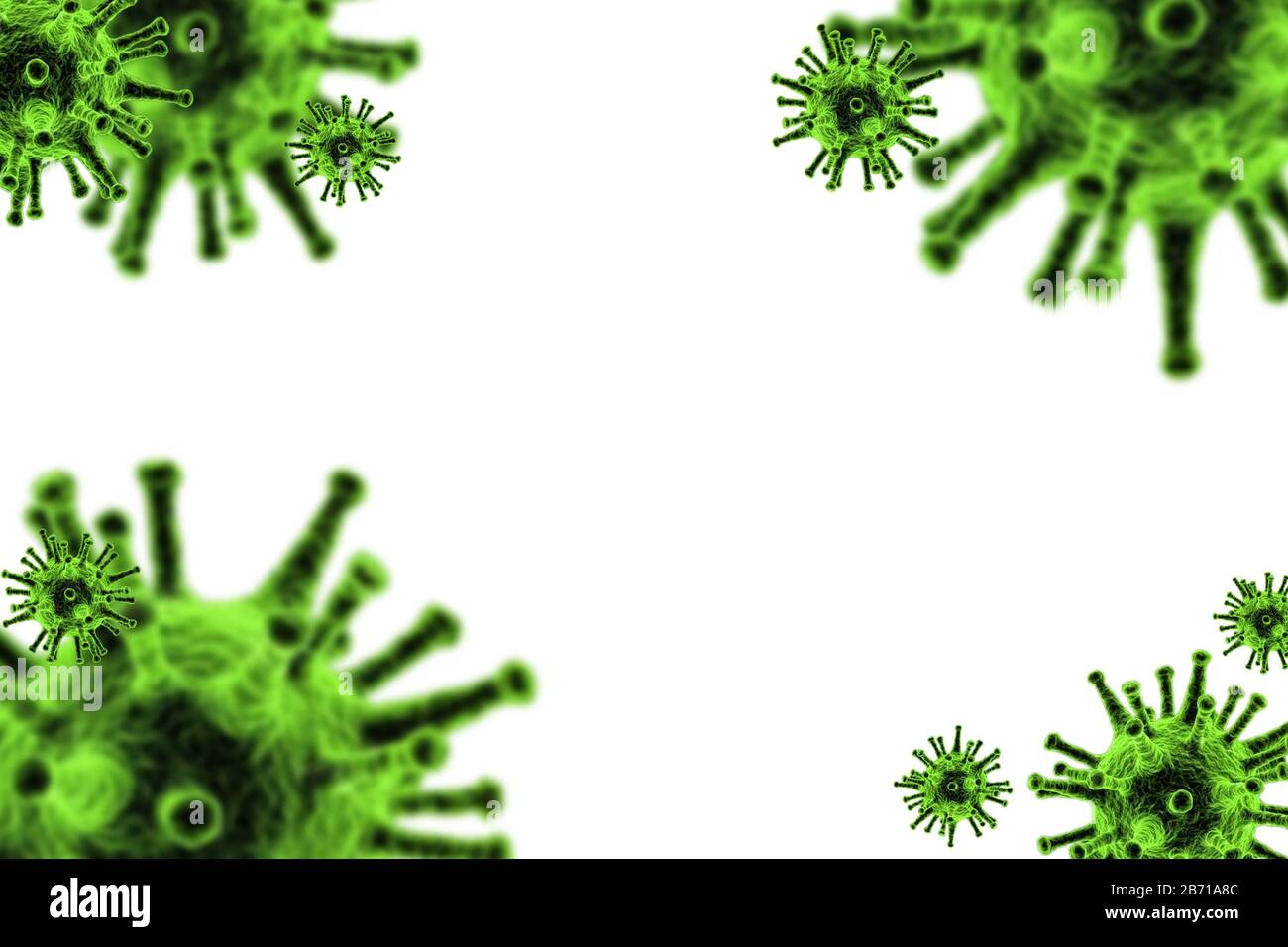 Corona virus attack concept, many green virus attack isolated on white background Stock Photo